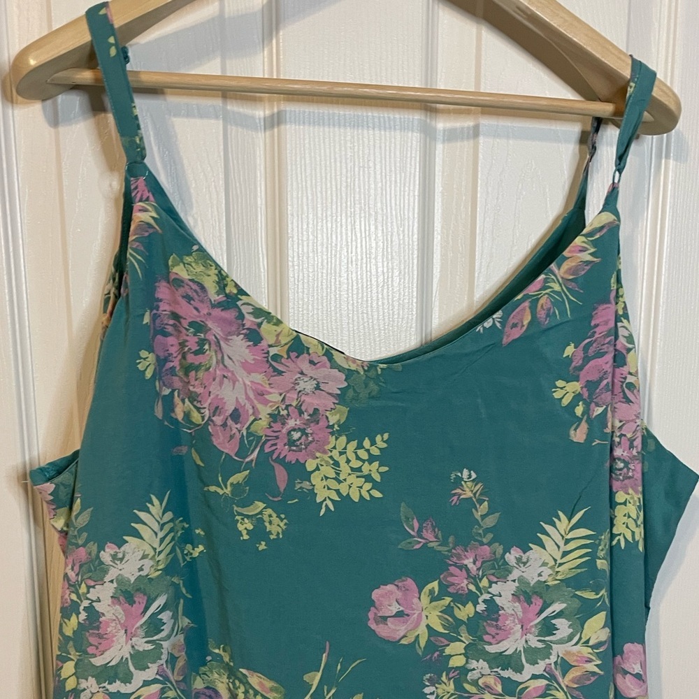 Torrid flowy teal spaghetti strap tank w/ floral pattern plus sz 5X - Picture 8 of 11